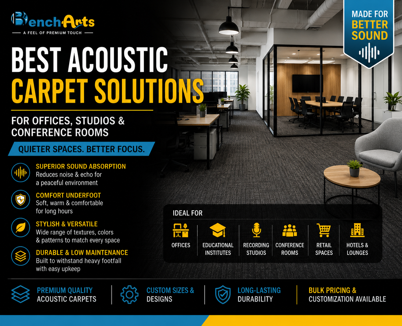 Best Acoustic Carpet Solutions for Offices, Studios and Conference Rooms
