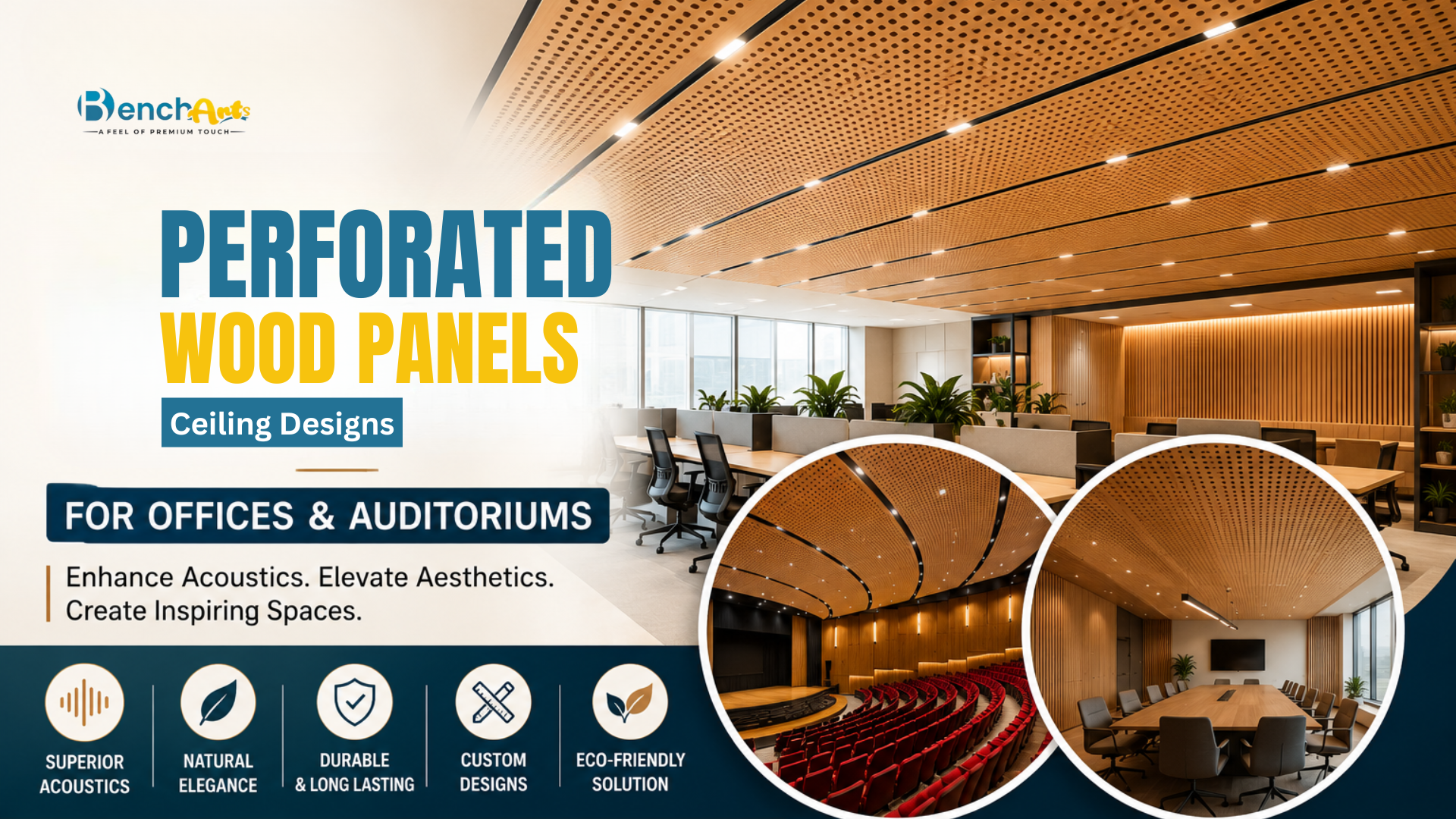 Perforated Wood Panel Ceiling Designs for Offices & Auditoriums
